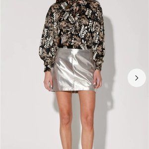 Walter Baker Luxury Haley Silver Metallic A-line Lambskin Leather Mini Skirt